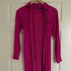 Ralph Lauren Belted Button Down Shirt Dress in Hot Pink Size 2P